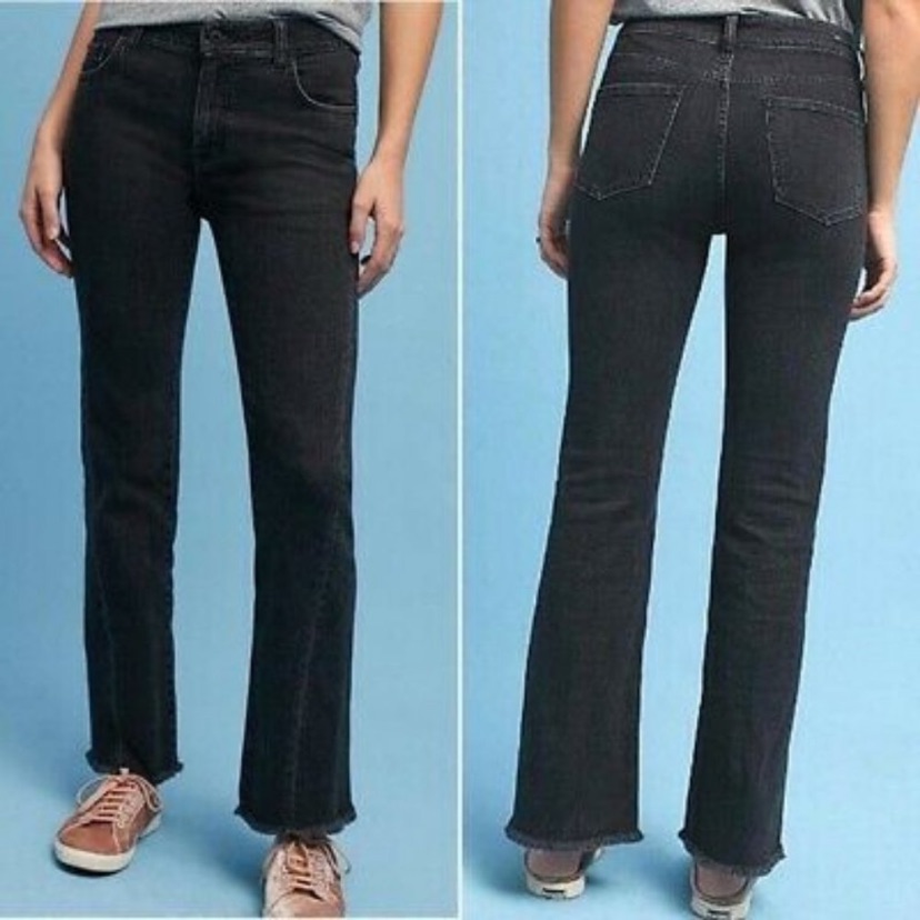 New Anthropologie Pilcro Twisted Seam Black Raw Hem Cropped Bootcut Jeans 28